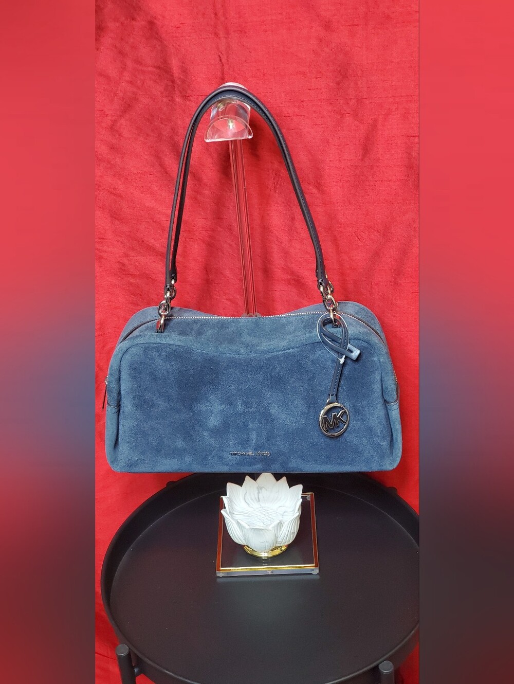 NWT Michael Kors Cecily Blue Suede Shoulder Bag